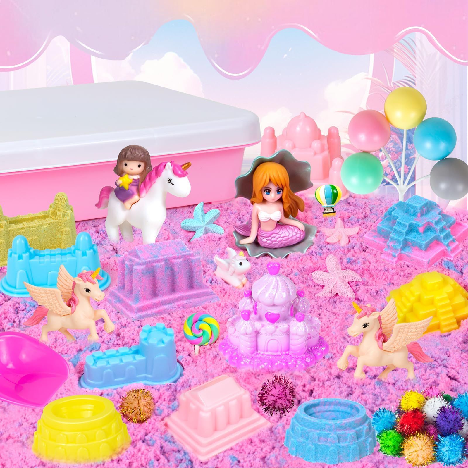 砂遊び セット 砂場 おもちゃ 子供 砂粘土 収納ボックス サンドボックス 室内 屋外兼用 ピンクシリーズ DIY模型 粘土 女の子 誕生日  クリスマス プレゼント (砂場-ユニコーン) アンパンマン 遊びいっぱいどこでも砂場 お砂遊びセット（42×29.7cm）室内用 砂場遊び 砂型 ...