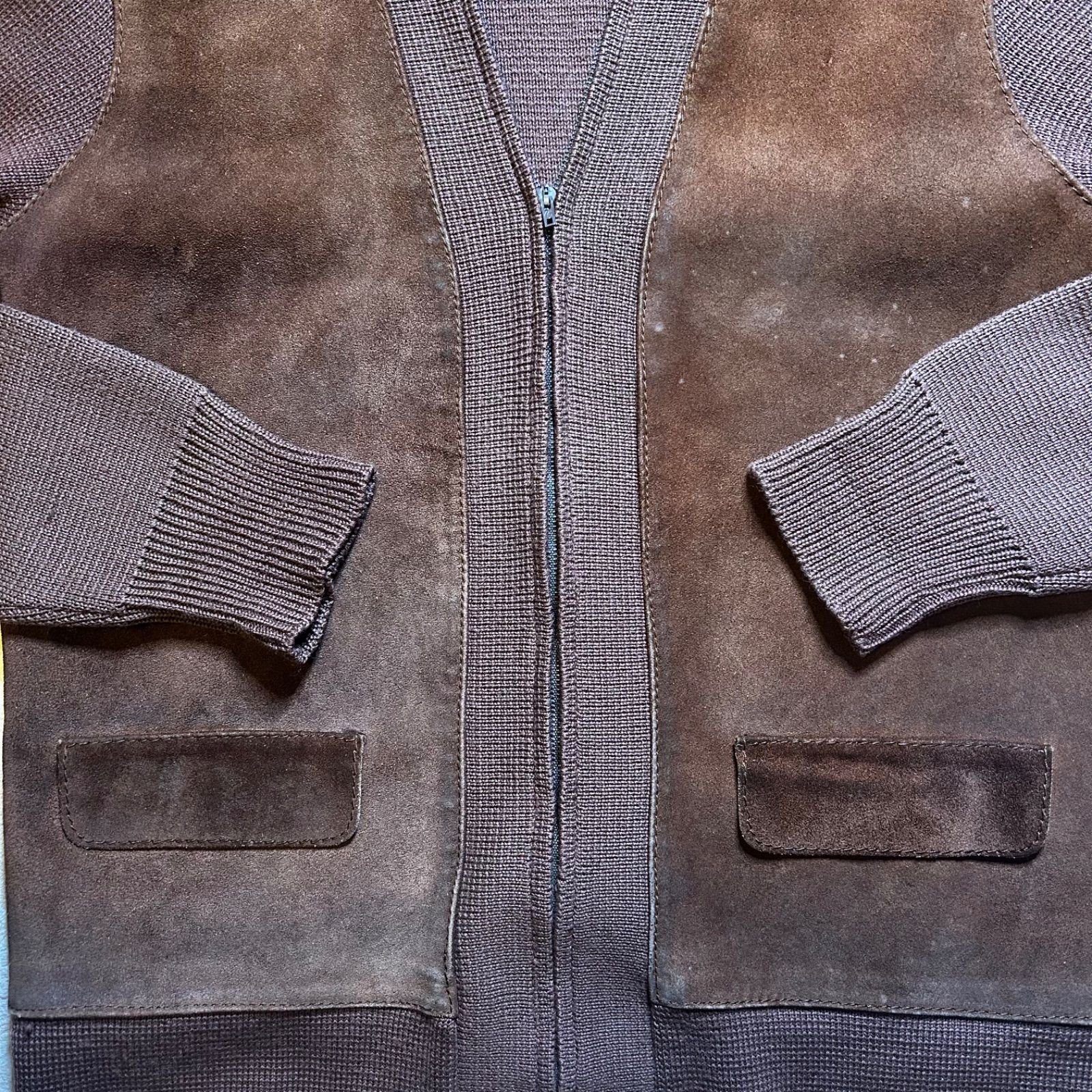 50s〜60s ヴィンテージ スエード×ニット切り替え カーディガン