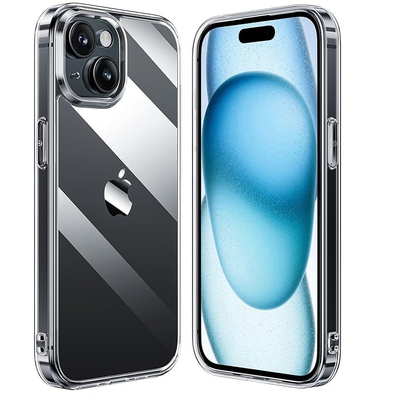 NIMASO ケース iPhone15用 クリア カバー 背面 強化ガラス バンパー 耐