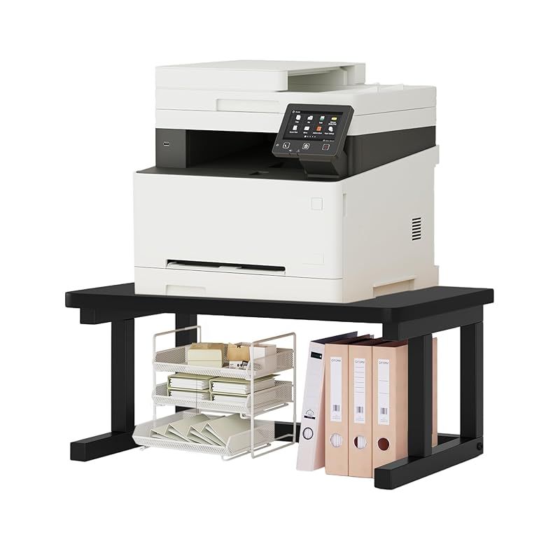 CYUUEU プリンター台 卓上 2段 小型 大型 プリンターラック 幅50cm a3対応 机上 置き台 収納棚 木製ラック棚 オフィス 省スペース 家庭用 部屋用 ホーム キッチン収納用 木目 総耐荷重40kg 奥行40cm 