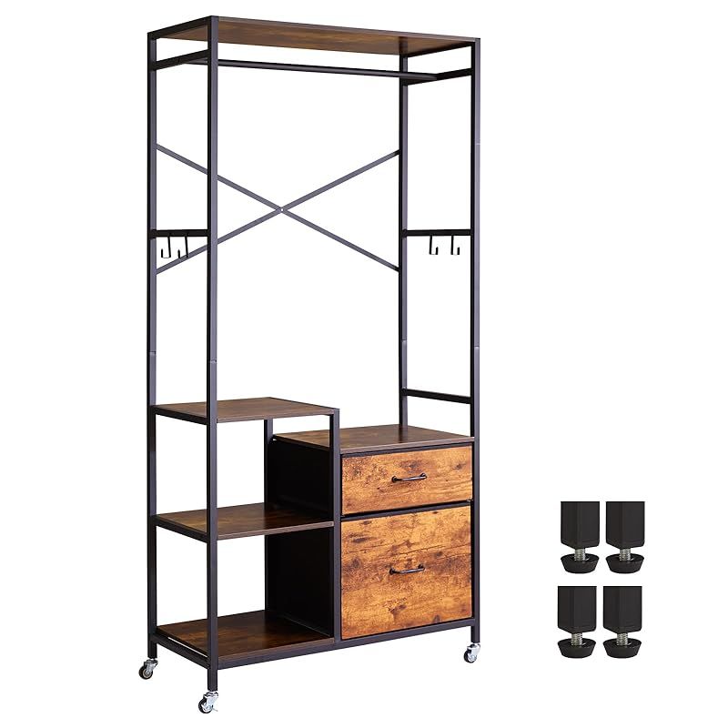 Aibiju/ハンガーラック クローゼット ワードローブ 引き出し 棚付き