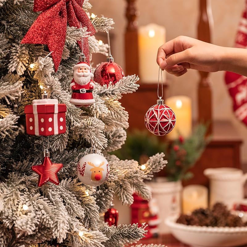 Valery Madelyn クリスマス オーナメント クリスマスボール 赤白色 40