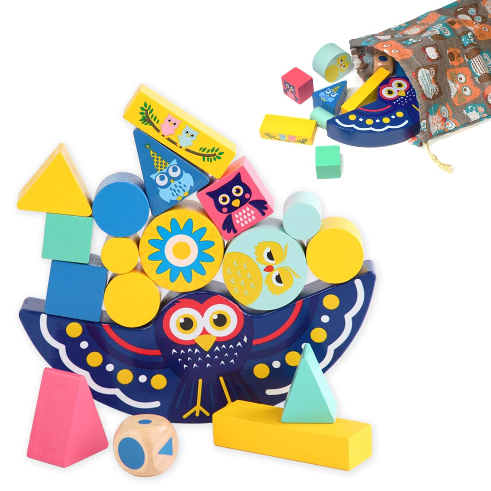 【人気商品】Shinse 積み木 バランスゲーム 木のおもちゃ モンテソッリー 知育玩具 集中力 指先訓練 形状認識 創造力 1 2 3 4 5 6歳 男の子 女の子 収納袋付き 入園祝い 誕生日 プレゼント 1~3歳見