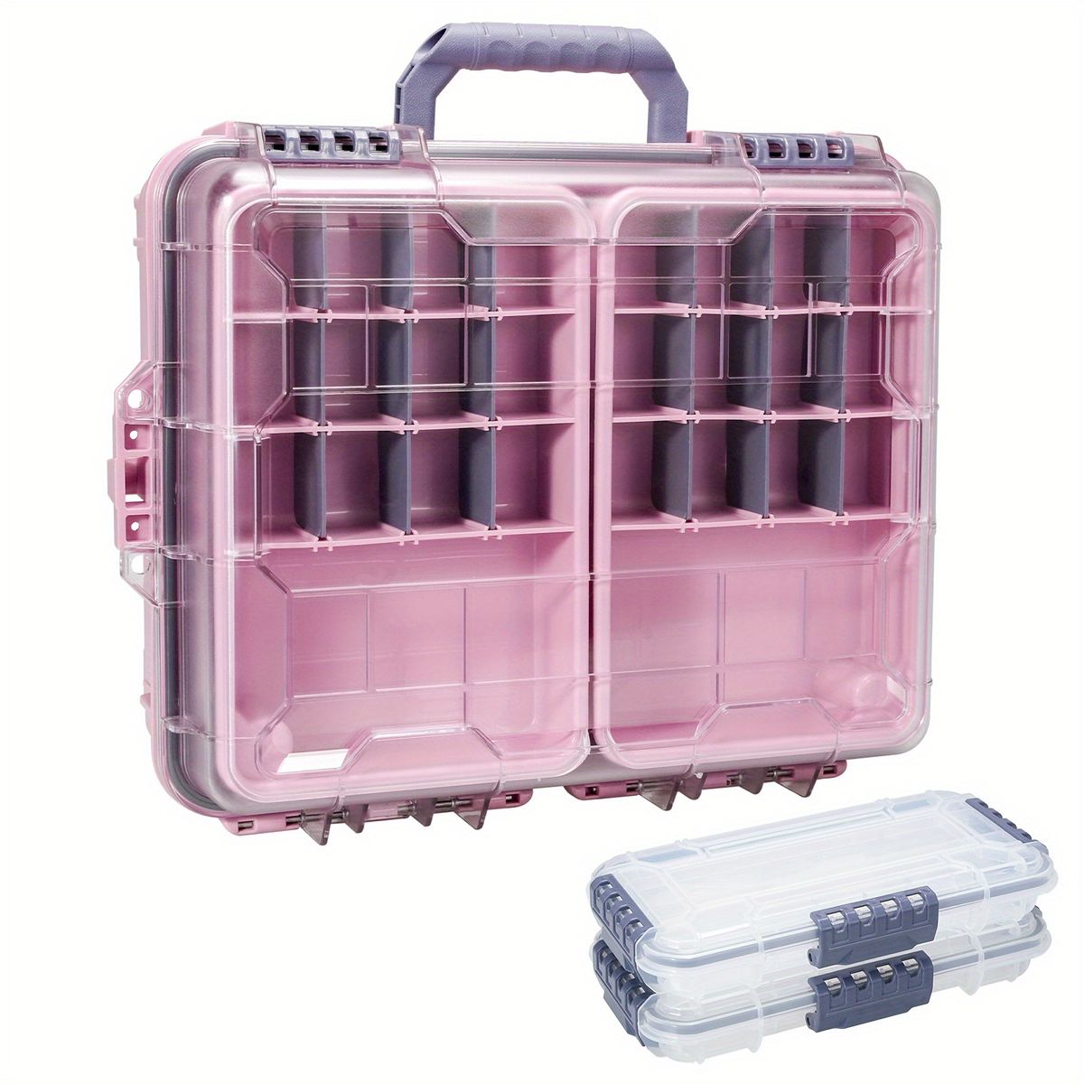大容量＆仕切り調整 釣り具タックルボックス 3層式 ABS素材 ミックス 安全ロック 釣り道具収納ケース 旅行 ギフトに最適 釣り好き必携 ピンク