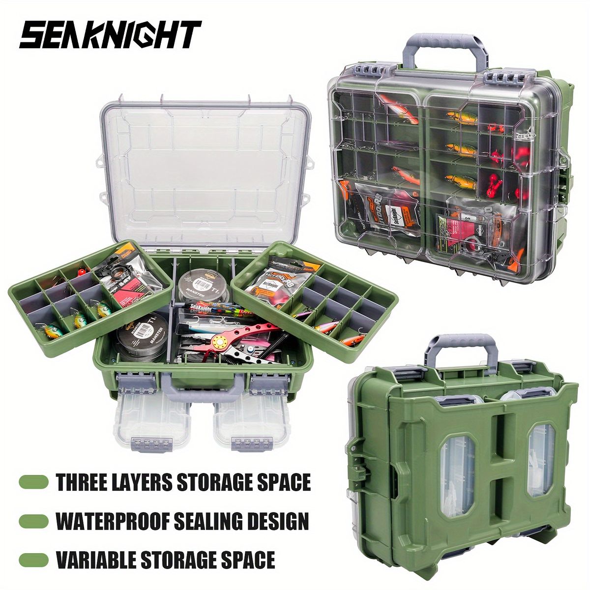 大容量＆仕切り調整 釣り具タックルボックス 3層式 ABS素材 ミックス 安全ロック 釣り道具収納ケース 旅行 ギフトに最適 釣り好き必携 グレー OLIVEOS_COM_TR