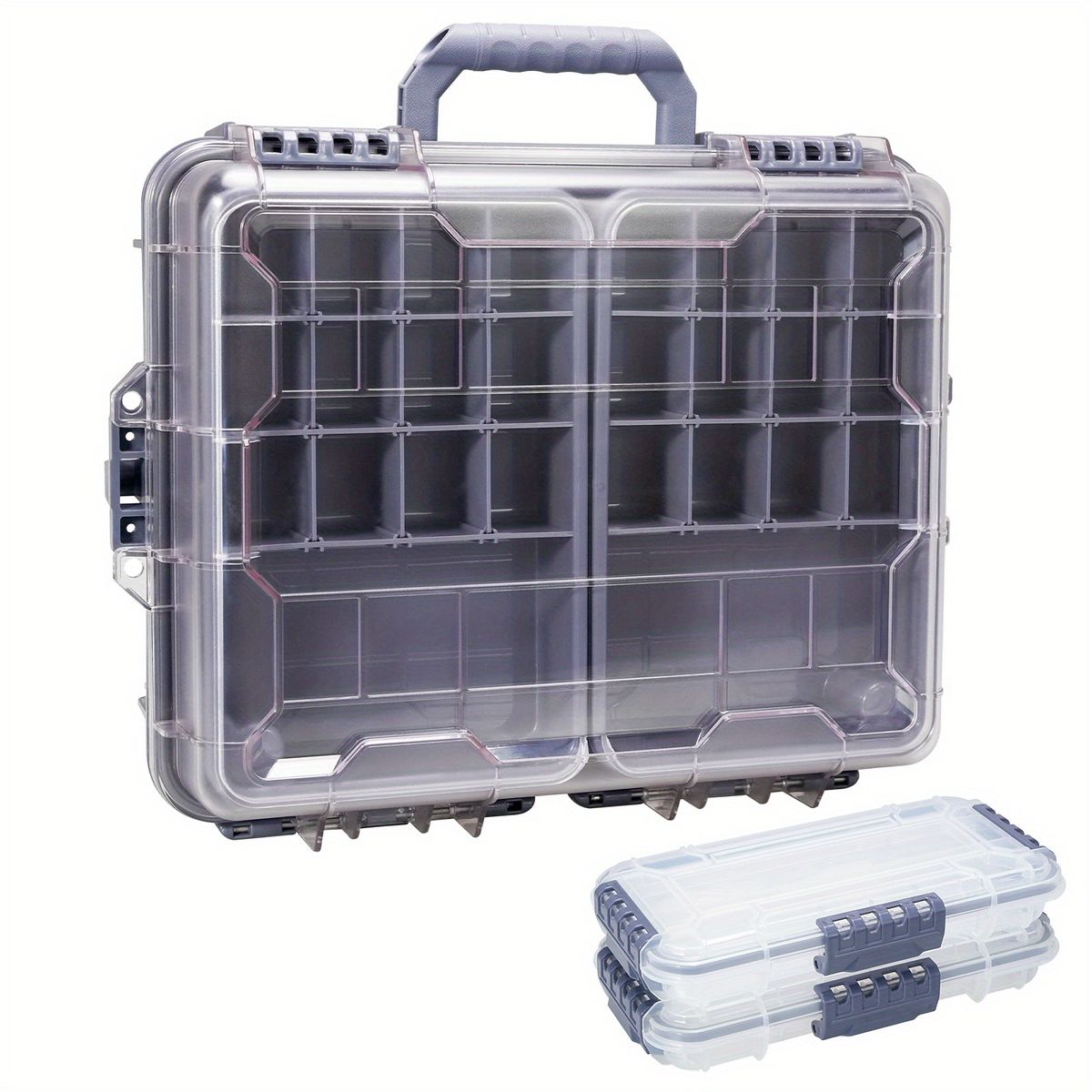 大容量＆仕切り調整 釣り具タックルボックス 3層式 ABS素材 ミックス 安全ロック 釣り道具収納ケース 旅行 ギフトに最適 釣り好き必携 グレー