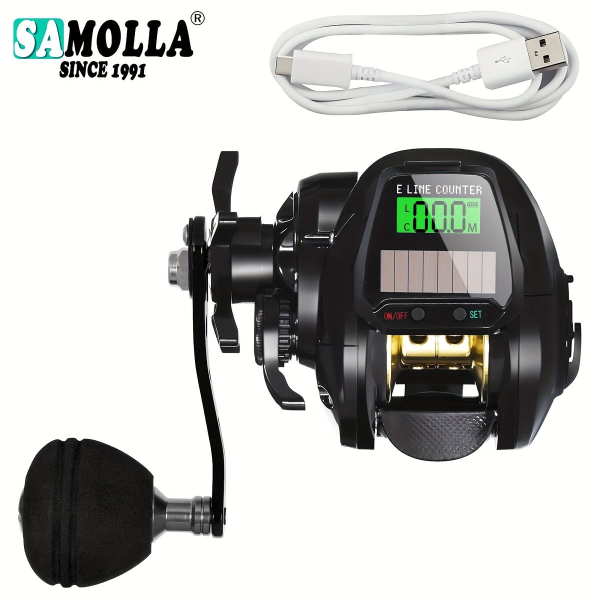 デジタル表示&アラーム機能 精密カウンター付き 釣りリール ソーラー USB充電 7.2 1ギア比 10kg耐力 7 1BB 海釣り 淡水釣り対応 ミッドフィードアラーム 深メモリ機能 黒左ハンドル