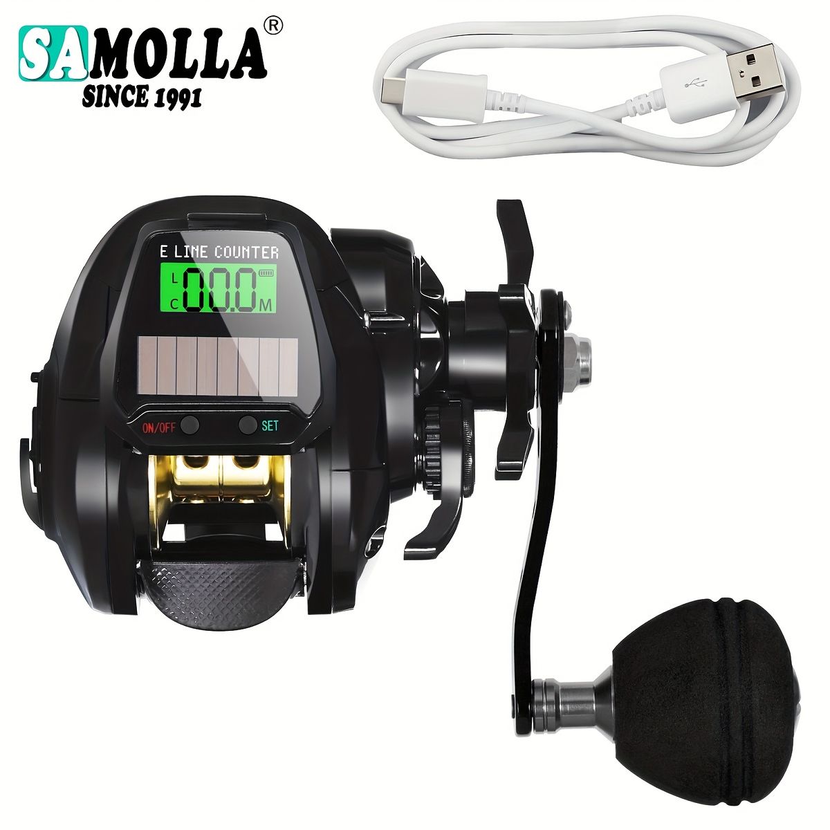 デジタル表示&アラーム機能 精密カウンター付き 釣りリール ソーラー USB充電 7.2 1ギア比 10kg耐力 7 1BB 海釣り 淡水釣り対応 ミッドフィードアラーム 深メモリ機能 黒右ハンドル