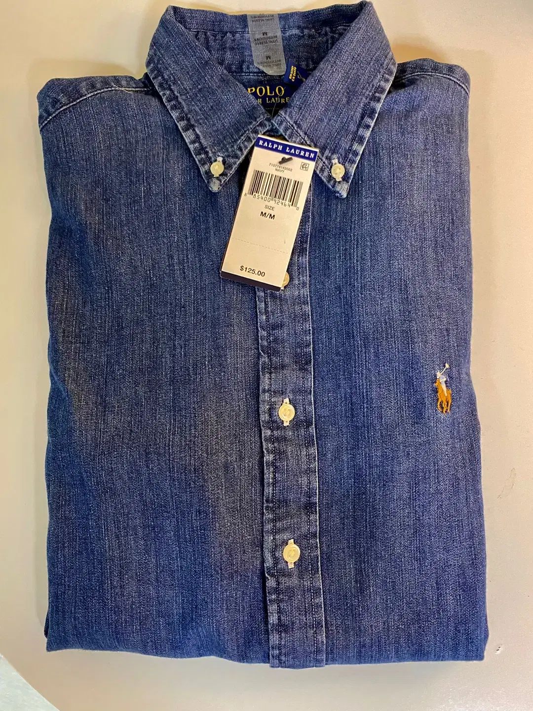 ポロ シャンブレー デニム シャツ クラシックフィット インディゴデニム M