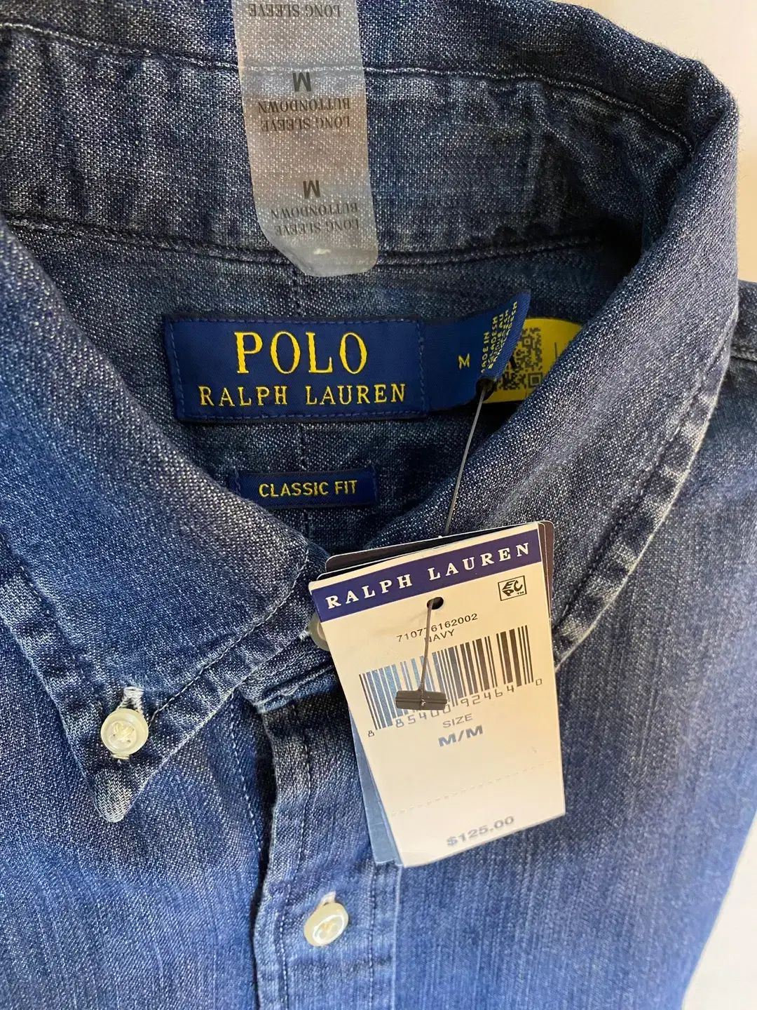 ポロ シャンブレー デニム シャツ クラシックフィット インディゴデニム M