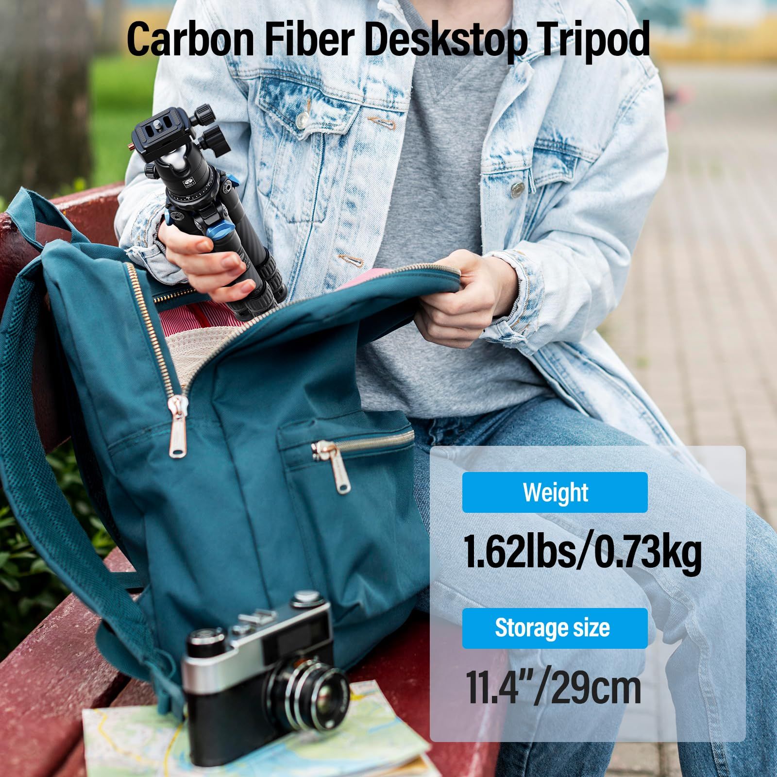 SIRUIカーボンファイバートラベル三脚 360°B-00Kアルカスイスボールヘッド ミラーレスカメラ用ミニデスクトップ三脚 縮長12.1インチ 最全高16.6インチ AM-223 B-00K