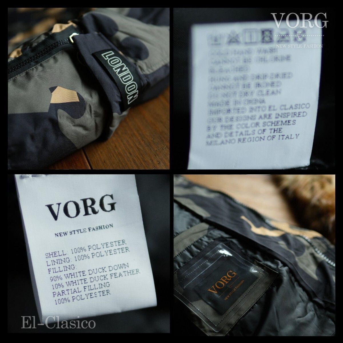 新品*正規品*VORG *ヴォーグ*ロングダウンコート 迷彩 グリーン 緑 白