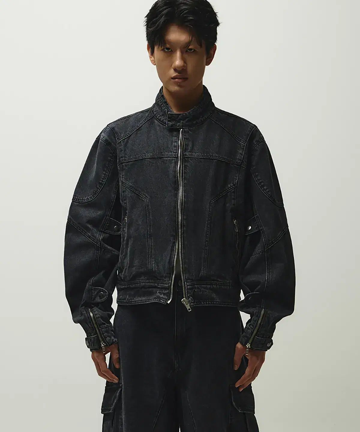 ディANTIFRAGILE オーバーサイズ クロップド ライダー デニム ジャケット ブラック M