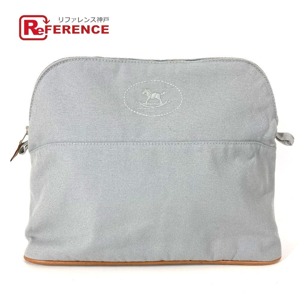 HERMES エルメス 化粧ポーチ ポーチ GM ポーチGM レザー キャンバス グレー