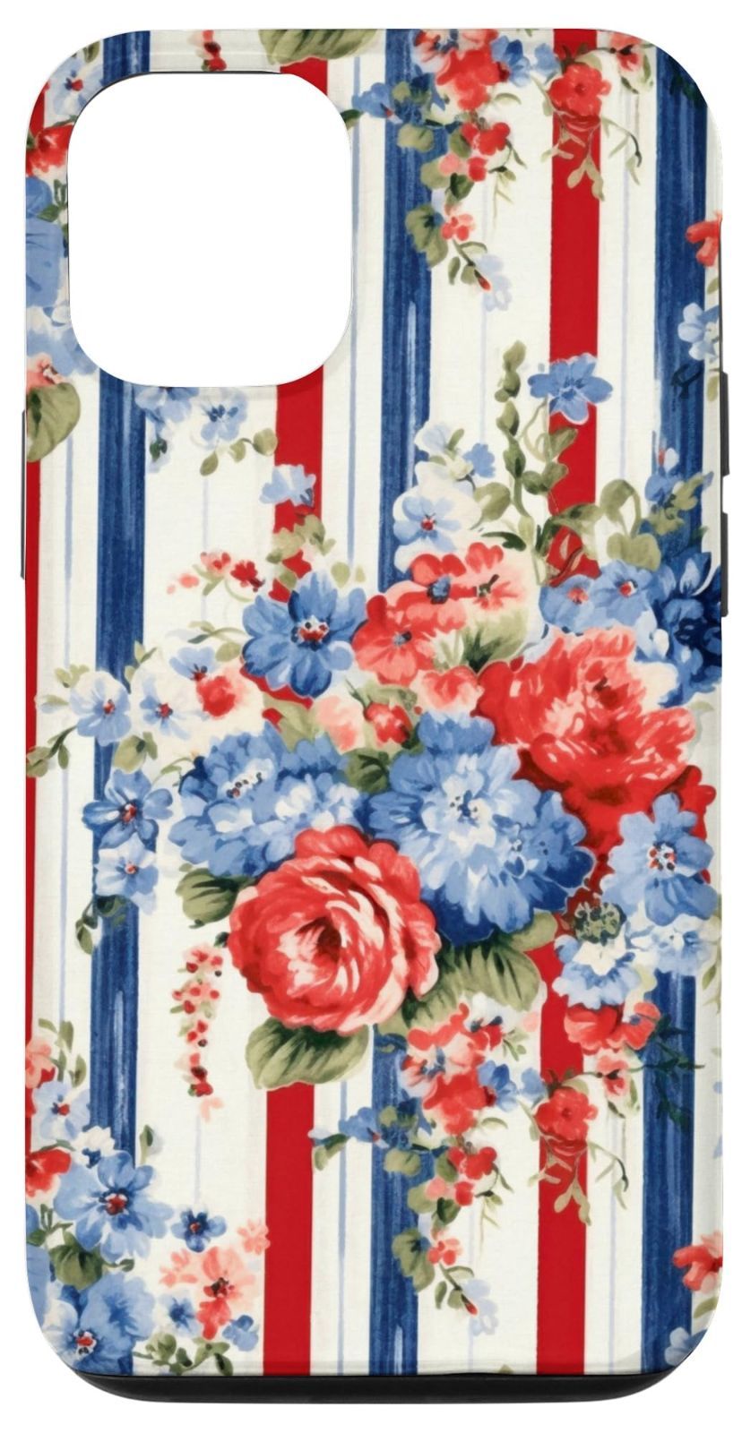 数量限定】iPhone 15 ブルー、レッド、ホワイトの花、ビンテージローズ