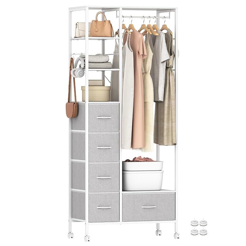 LunarLight ハンガーラック ワードローブ 引き出し付き 大容量 頑丈