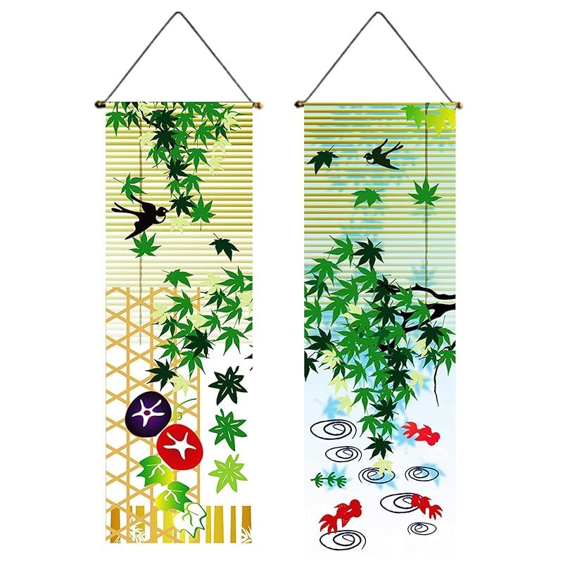 next.design タペストリー 2枚セット 細タペストリー 掛け軸 新緑 青もみじ 初夏 もみじ 鳥 朝顔 金魚 春 夏 季節 行楽 景色 山 森 風景 和風 癒し 掛け軸 飾り 壁掛け 壁面 吊るし 飾り コンパクト