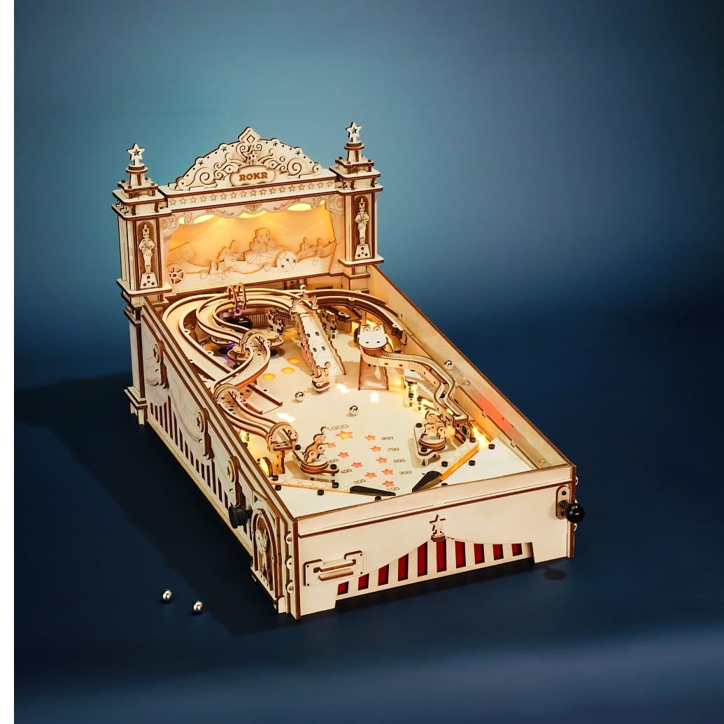 つくるんです® あんしん 日本語説明書付3 D ウッドパズル遊園地シリーズ ピンボール 遊べる ゲームマシン 遊戯 レトロ 工作