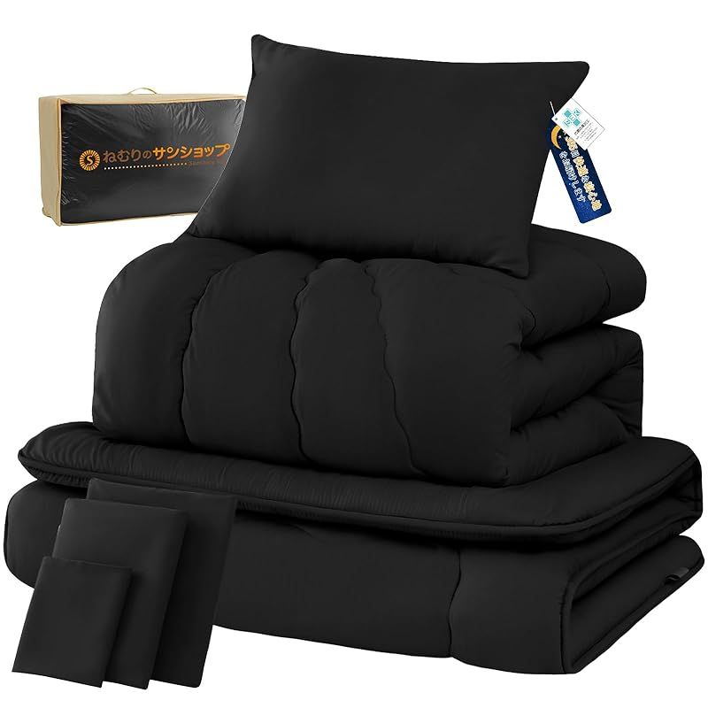 新品 布団セット シングル 7点セット SEK認証 抗菌 防臭 ブラック 布団セット シングル 7点セット 寝具セット 洗える 来客用布団セット