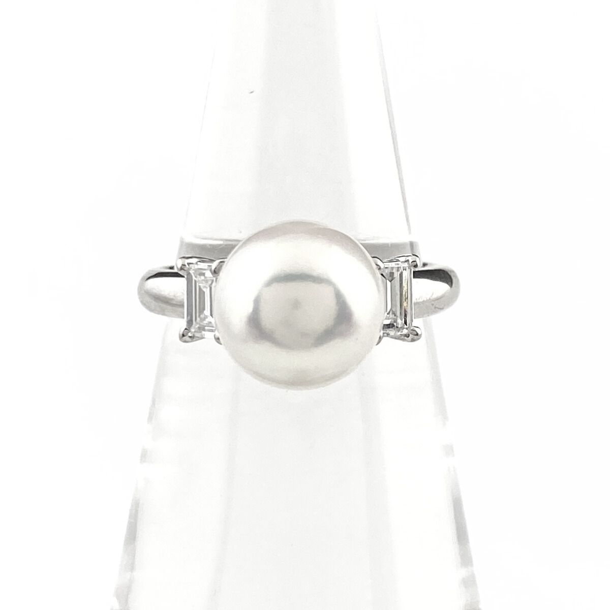 パール デザインリング プラチナ 指輪 メレダイヤ 真珠 リング 11号 Pt900 ダイヤモンド レディース