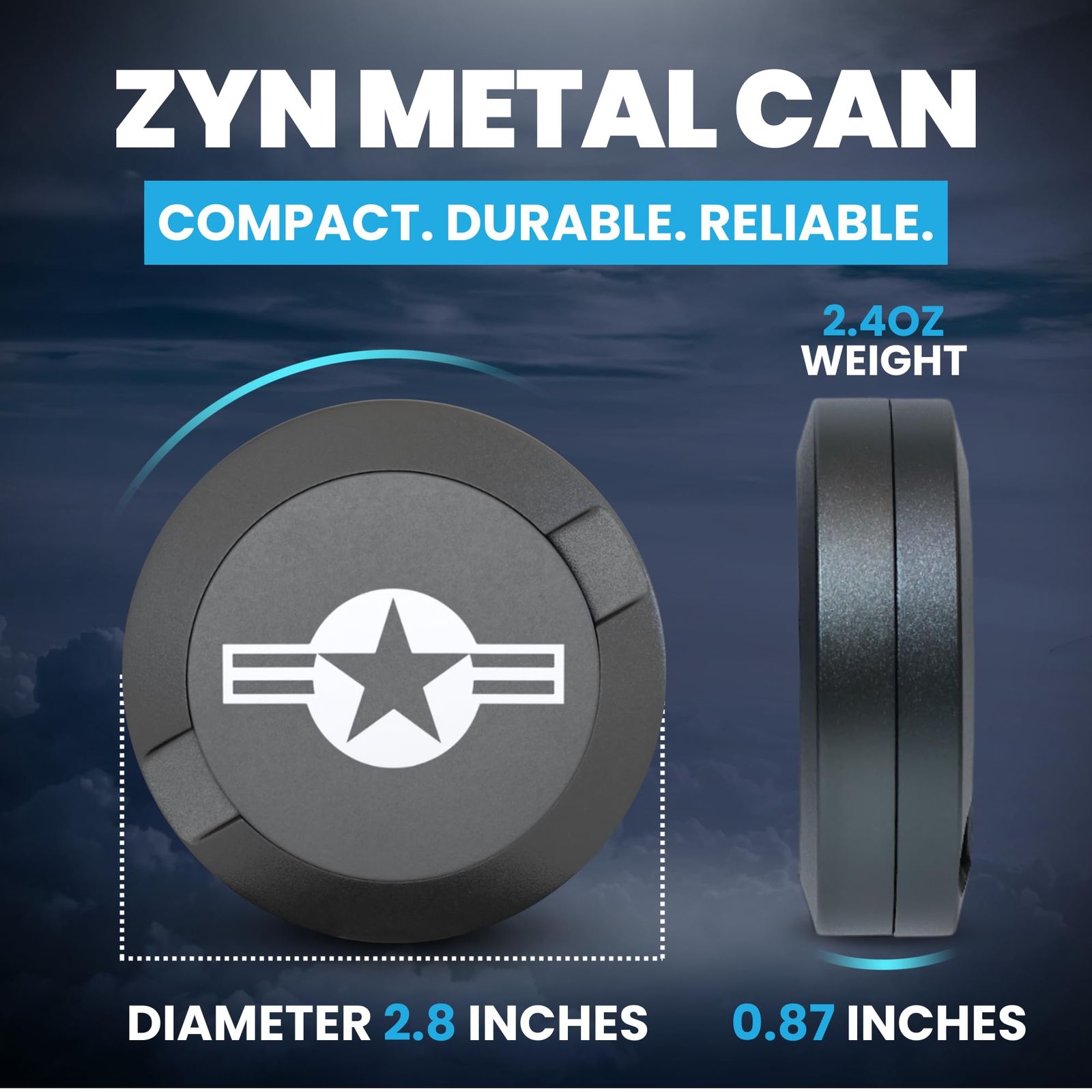 TuffTynz - ジンメタル缶 Zynホルダー メタルZynコンテナ 湿気-防臭容器 スヌースカン アルミジン缶-オーガナイザー ディップ缶 ジン缶 Zyn缶 男性用Zynギフト アビエイター
