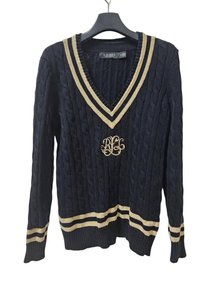 ポロラルフローレン Vネック ケーブルセーター ゴールド刺繍 BLACK LABEL m