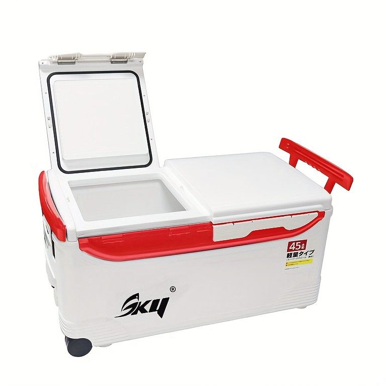 大容量&保冷 45L フィッシング収納ケース 車輪付き 伸縮ハンドル 釣り道具箱 アウトドア キャンプ 釣り ロック付き 赤枠