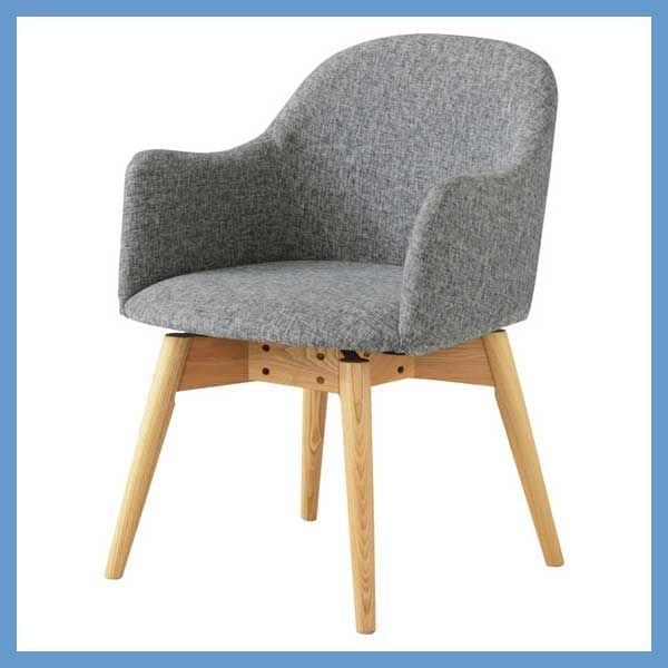 天然木 アッシュ の回転式ダイニングチェア 背もたれ 肘掛け一体型 W 50×D 55×H 73×SH 43 cm ファブリック座面 ナチュラル脚 No.020 グレー