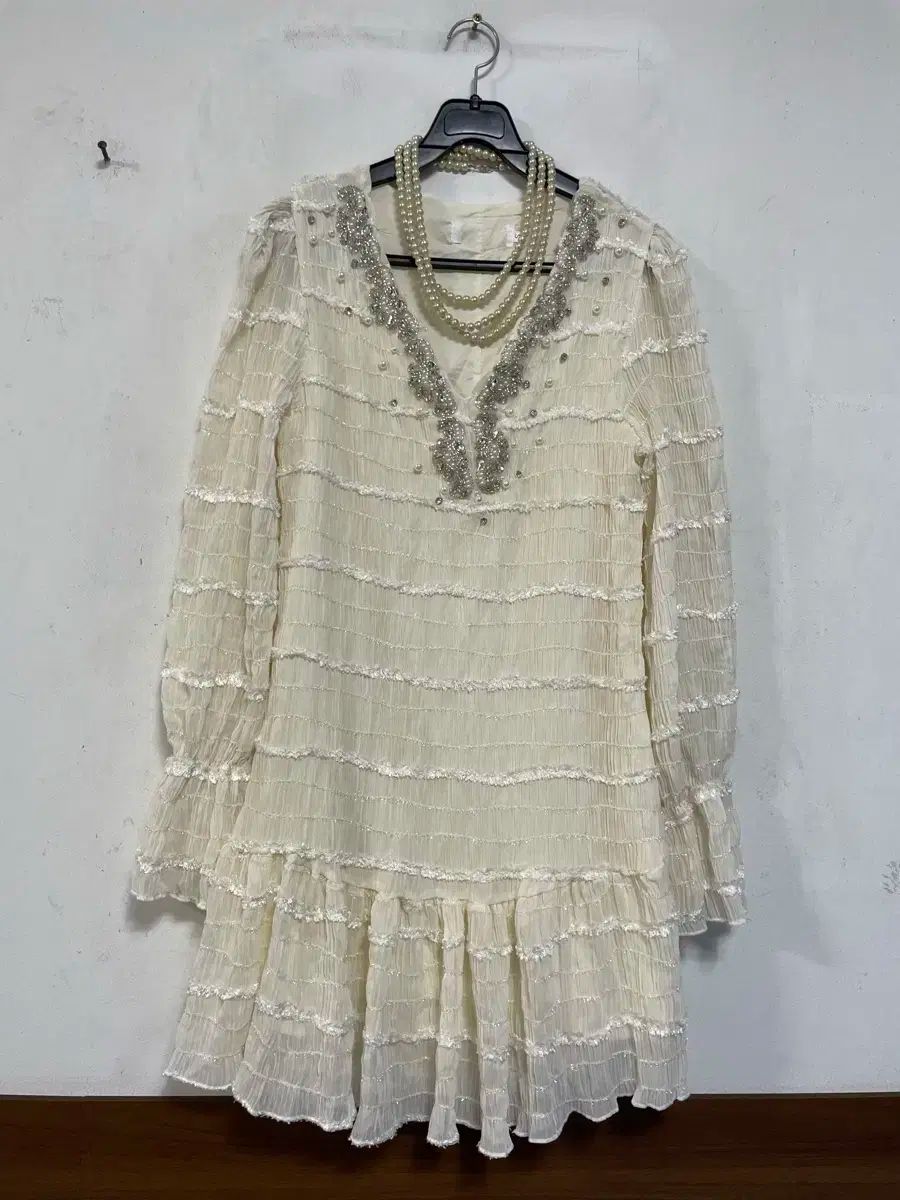 新 N5765 キュービック パール スタッズ装飾 フリル ONE PIECE ミニ ONE PIECE