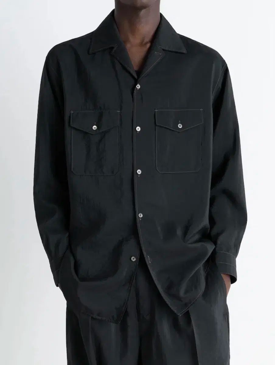 ルメール 25FW コンバーチブル カラ シャツ ブラック 48