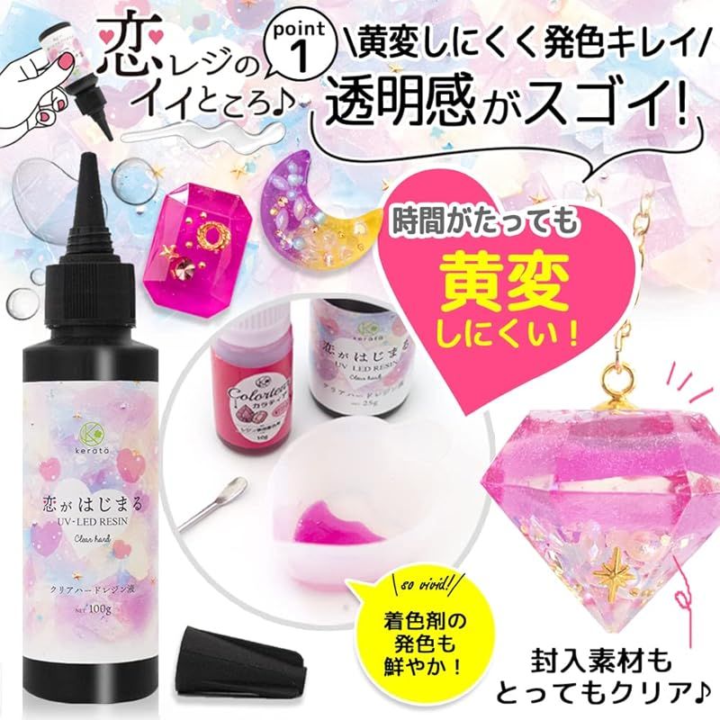 (ケラッタ) レジン液 恋がはじまる ハードタイプ UV-LED 透明 クリア 恋レジ (200g) 1