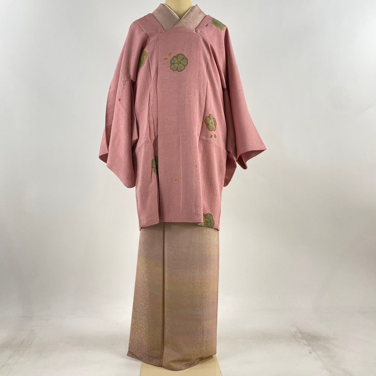 道行 身丈88 cm 裄丈66 M 和装コート 角衿 桜 ピンク 正絹 秀品