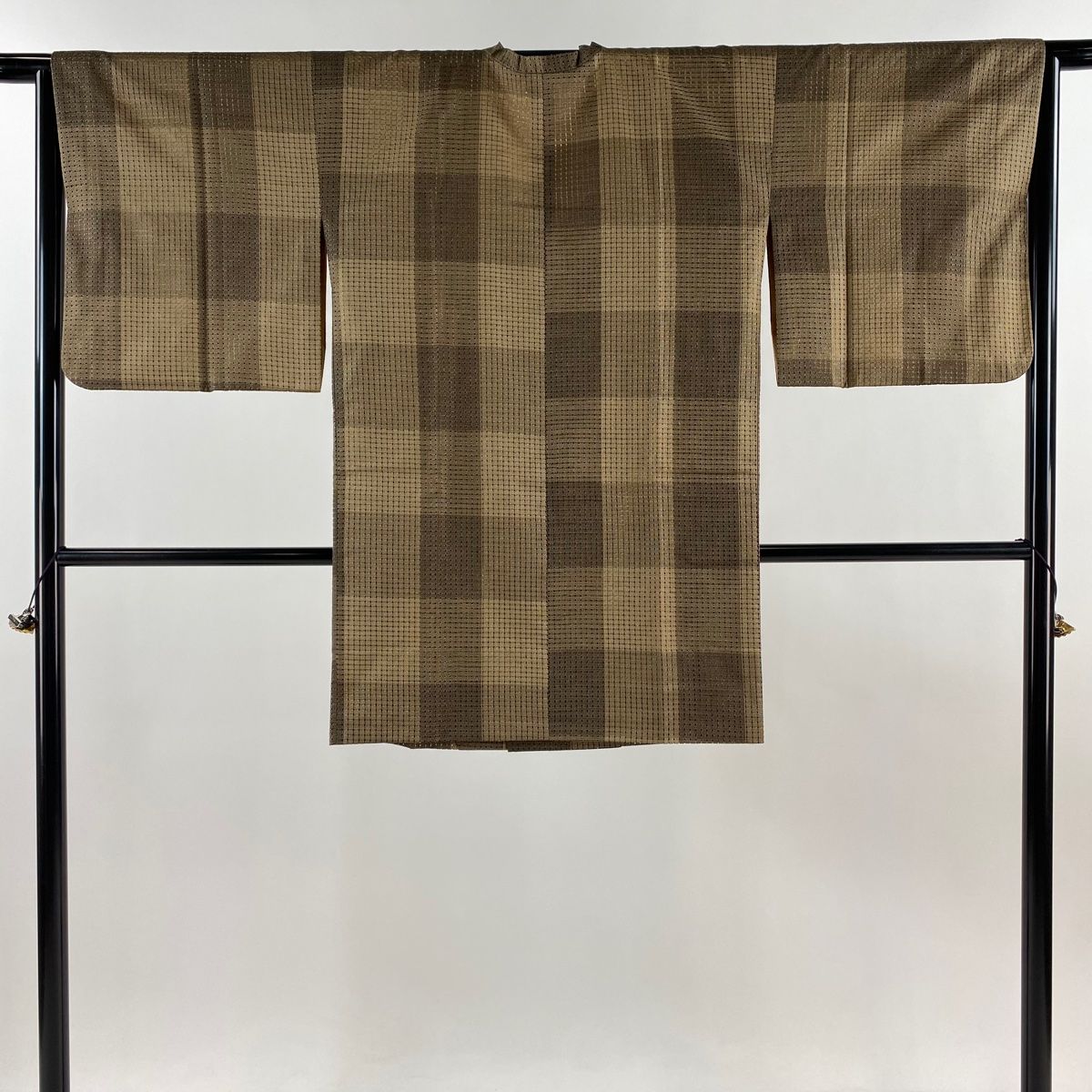 道行 身丈92 cm 裄丈65.5 M 大島紬地 和装コート 角衿 証紙 幾何学 茶色 正絹 秀品