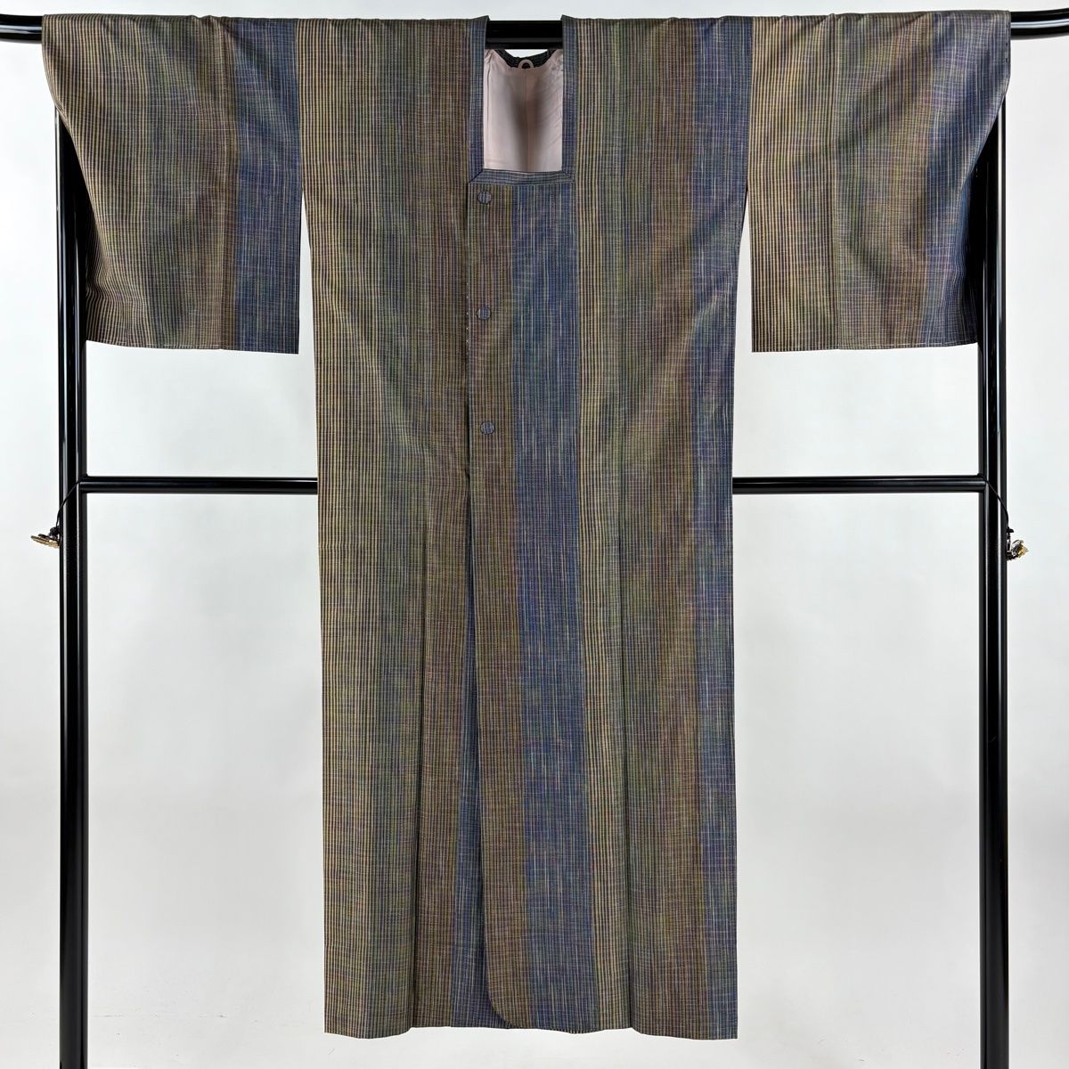  道行 身丈144 cm 裄丈70 L 大島紬地 和装コート 角衿 証紙 格子 茶紫 正絹 秀品 羽織 着物 浴衣