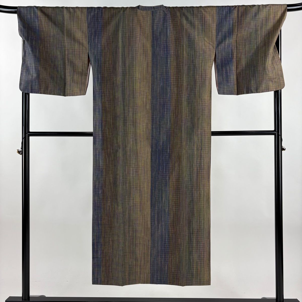 道行 身丈144 cm 裄丈70 L 大島紬地 和装コート 角衿 証紙 格子 茶紫 正絹 秀品