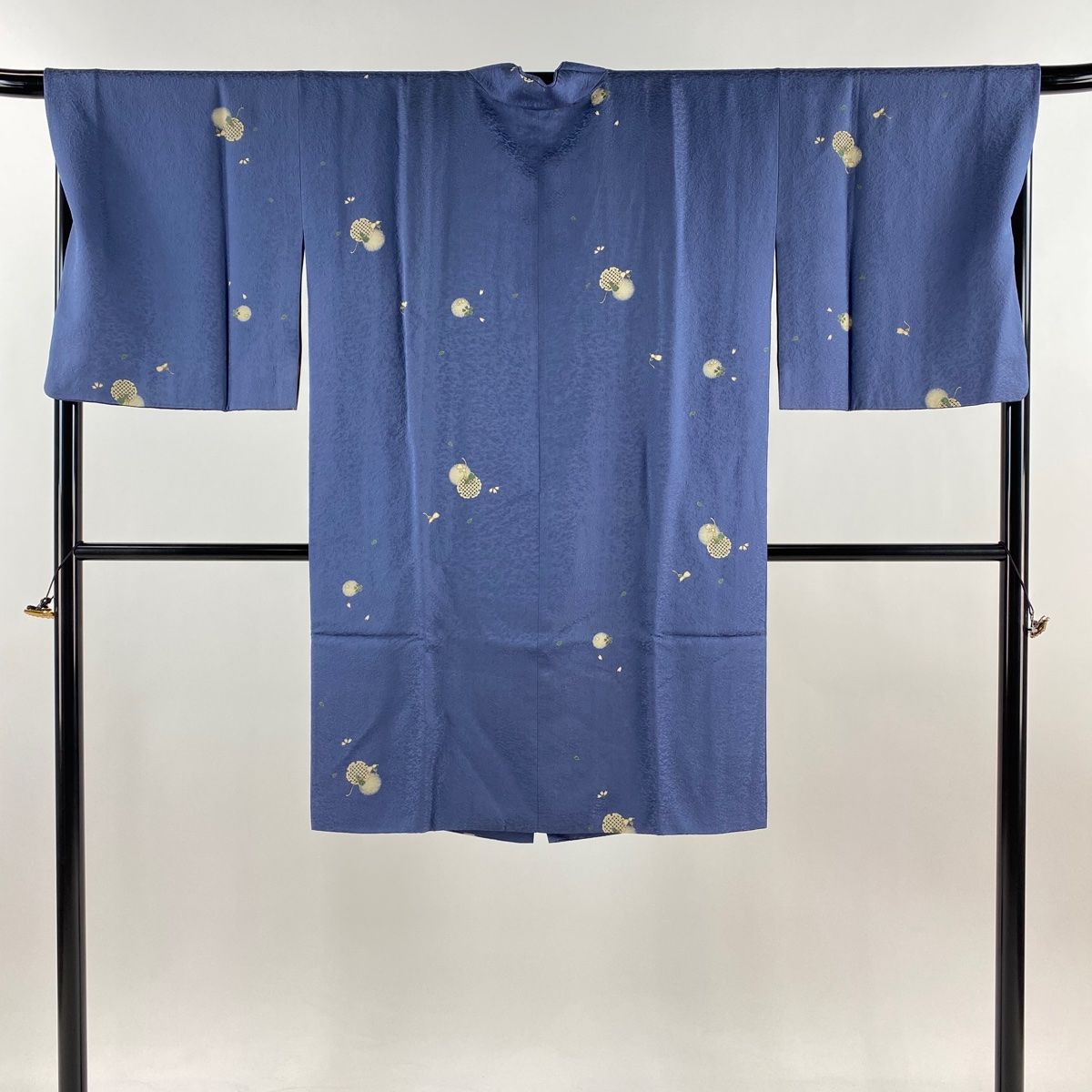 道中着 身丈104 cm 裄丈68 L 和装コート 着物衿 雪輪 ひょうたん 青灰色 正絹 秀品