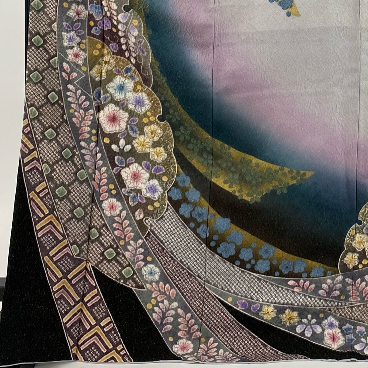 振袖 身丈174 cm 裄丈68.5 L 袷 辻が花 雪輪 金通し 金銀彩 灰色 正絹