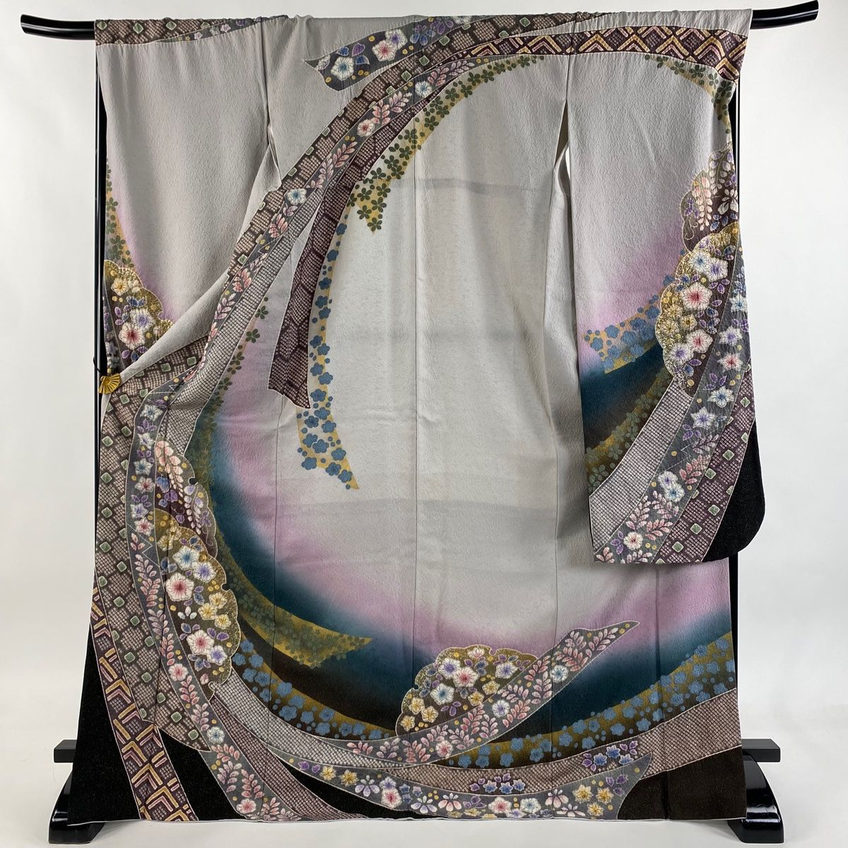 振袖 身丈174 cm 裄丈68.5 L 袷 辻が花 雪輪 金通し 金銀彩 灰色 正絹