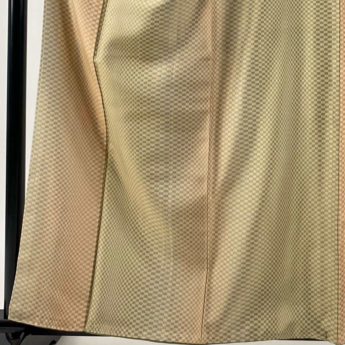 お召 身丈160 cm 裄丈64.5 M 袷 変わり市松 灰緑 正絹