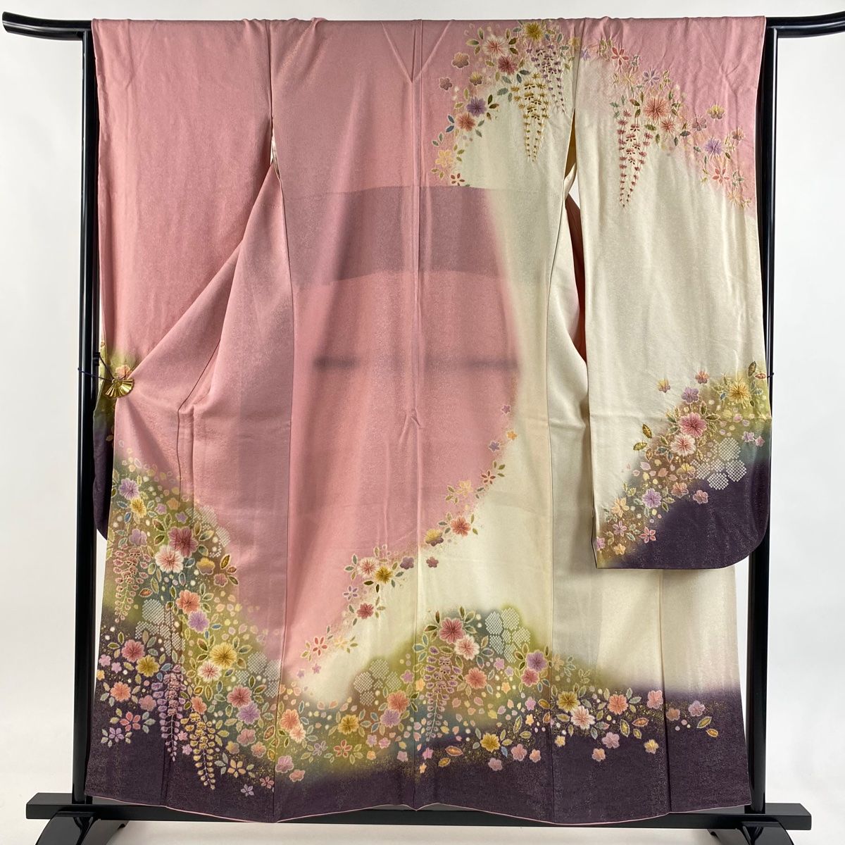 振袖 身丈156.5 cm 裄丈66 M 袷 徳永憲峯 落款 辻が花 金通し 金彩 ピンク 正絹