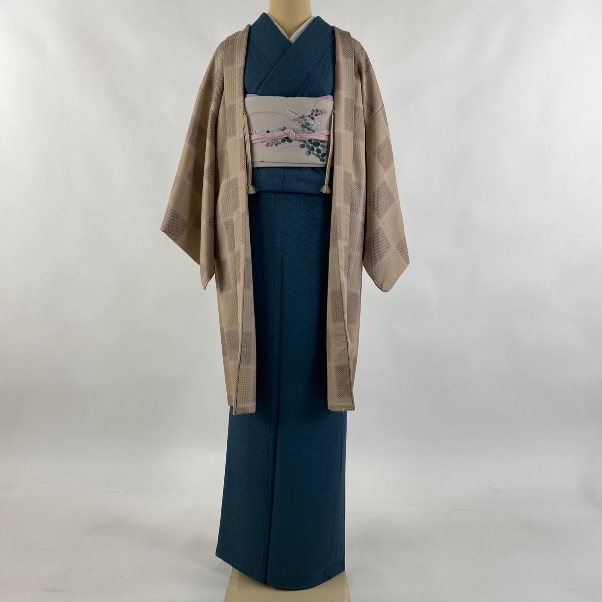 羽織 身丈100.5 cm 裄丈64 M 市松 疋田 薄茶色 正絹