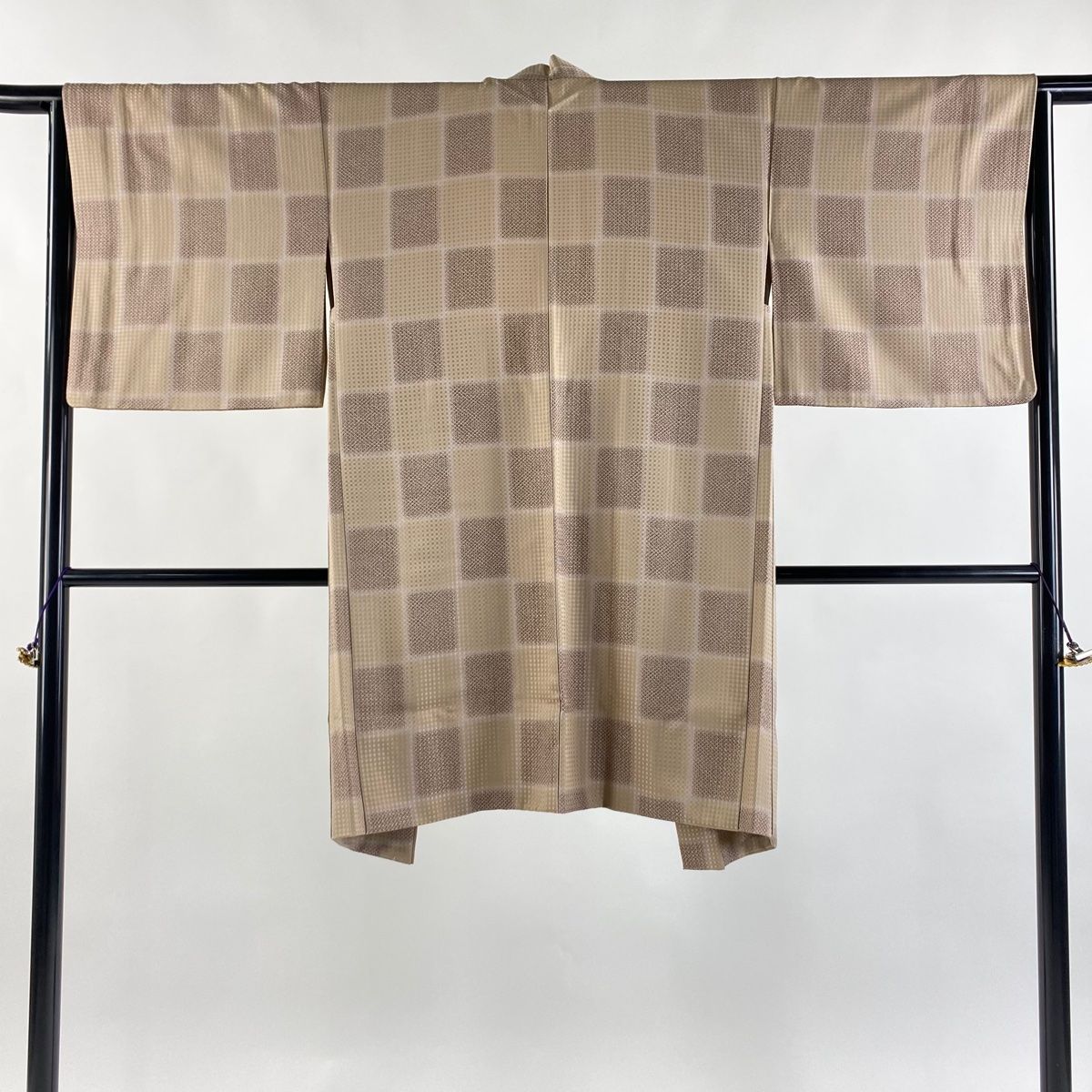 羽織 身丈100 5 cm 裄丈64 M 市松 疋田 薄茶色 正絹