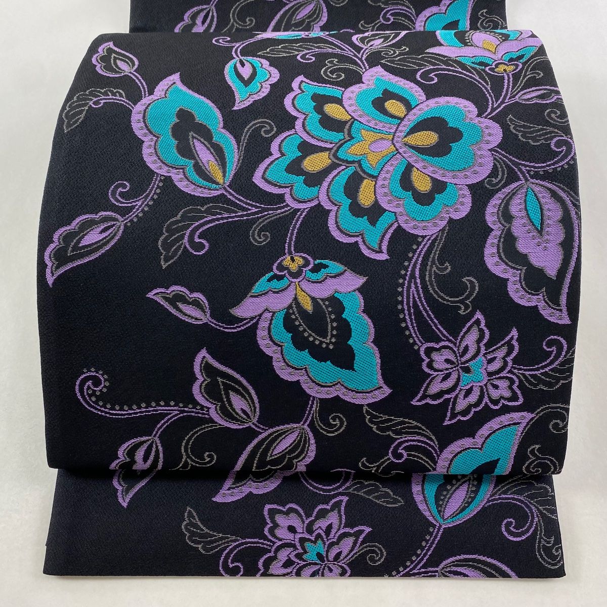 美品】 袋帯 逸品 前田仁仙 落款 証紙 花唐草 銀糸 黒 六通 正絹