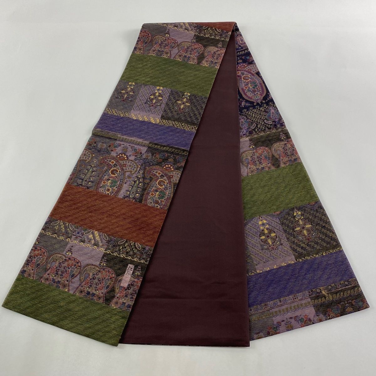 GY-2 袋帯【前田仁仙】青紫色系　菊　椿　松　 金糸　全通　落款　美品 GY-2 袋帯【前田仁仙】青紫色系菊椿松 金糸全通落款美品