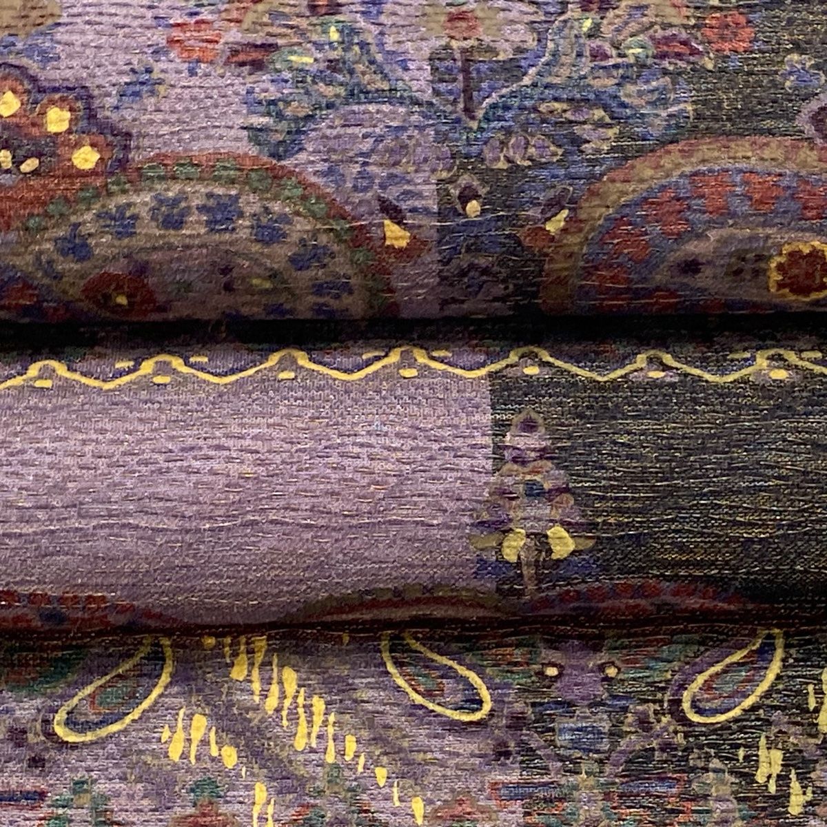 美品】 袋帯 逸品 前田仁仙 落款 草花 幾何学 金彩 金糸 紫 六通 正絹