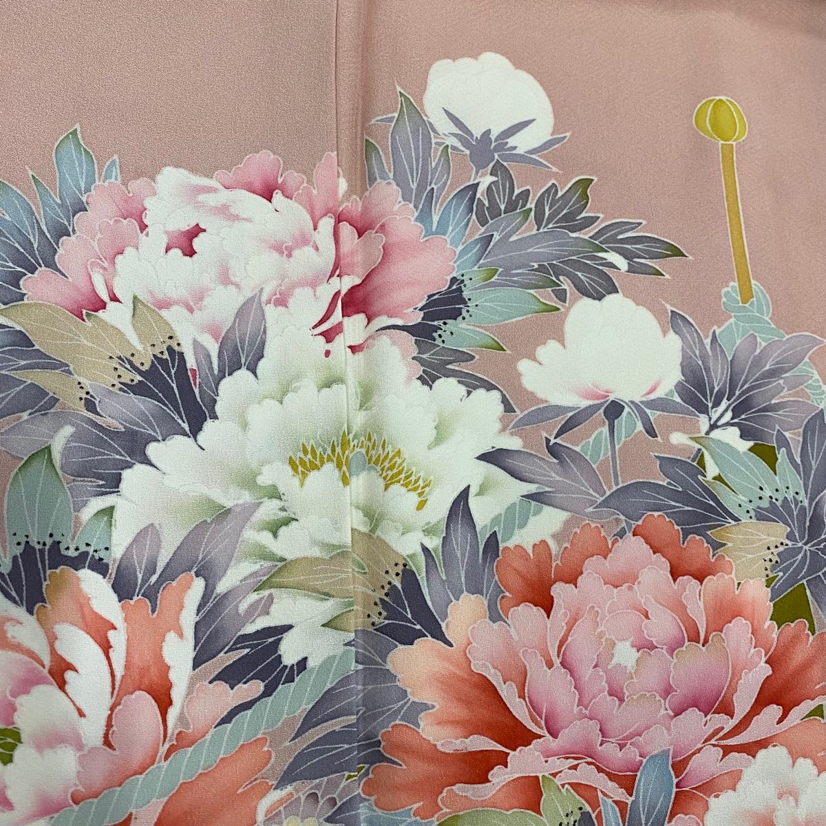  色留袖 身丈164.5 cm 裄丈66 M 袷 落款 牡丹 幔幕 ピンク 正絹 一つ紋 色留袖 着物