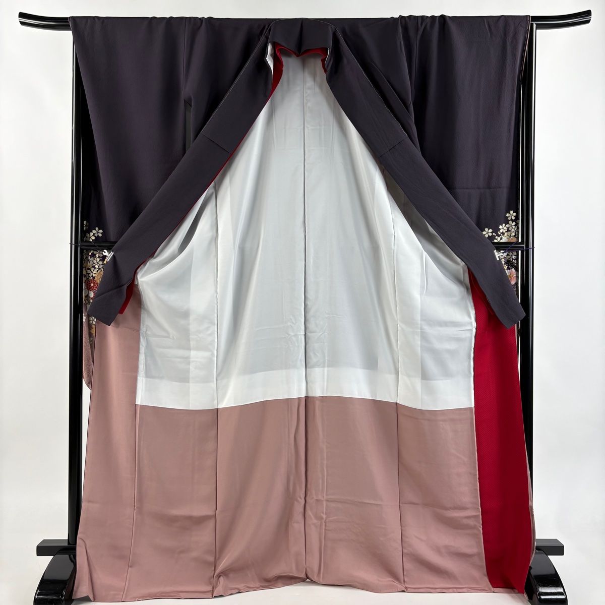  振袖 身丈172 5 cm 裄丈67 M 袷 花丸文 桜 金彩 ぼかし 濃紫 正絹 三つ紋 振袖 着物