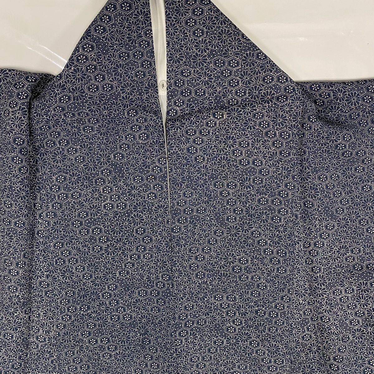  小紋 身丈157 cm 裄丈65 M 袷 菊 亀甲 藍色 正絹 小紋 着物