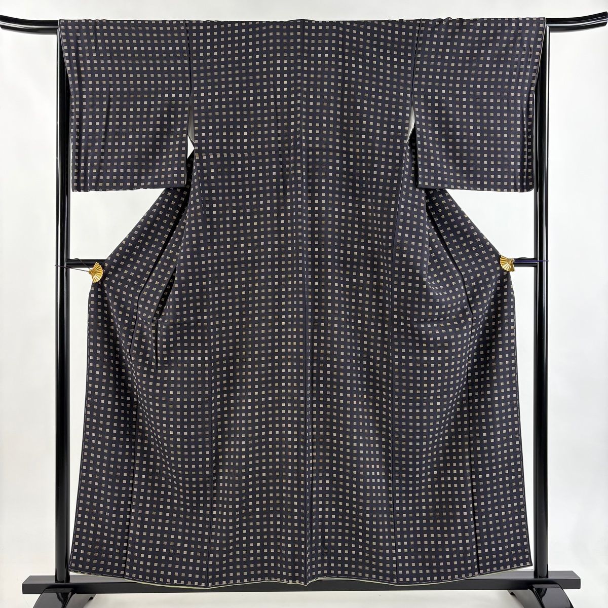 小紋 身丈156 cm 裄丈65 M 袷 幾何学 墨色 正絹