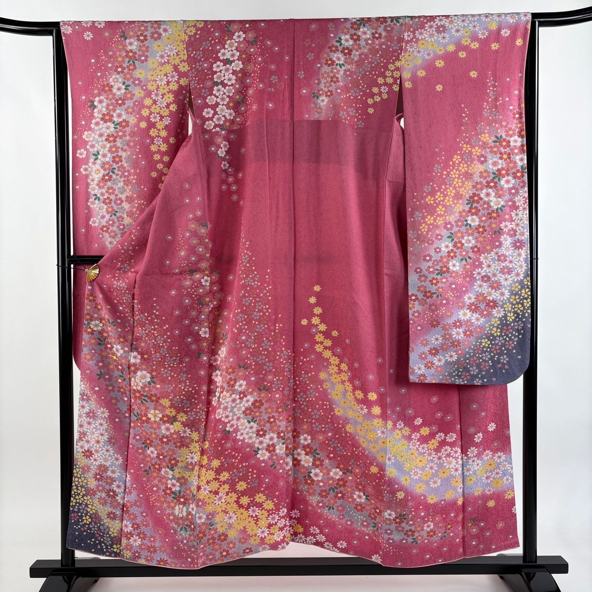 振袖 身丈152 cm 裄丈64 M 袷 桜 花びら 金糸 銀通し ピンク 正絹